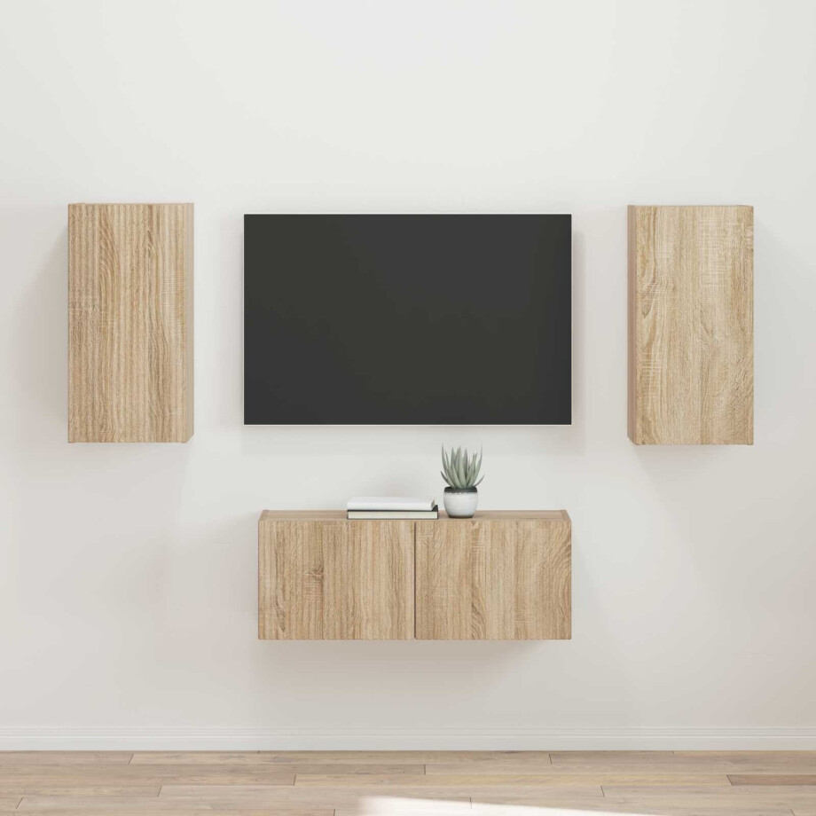 vidaXL Tv-meubelset Wandgemonteerd 2 pcs Sonoma Eiken Bewerkt hout afbeelding 1