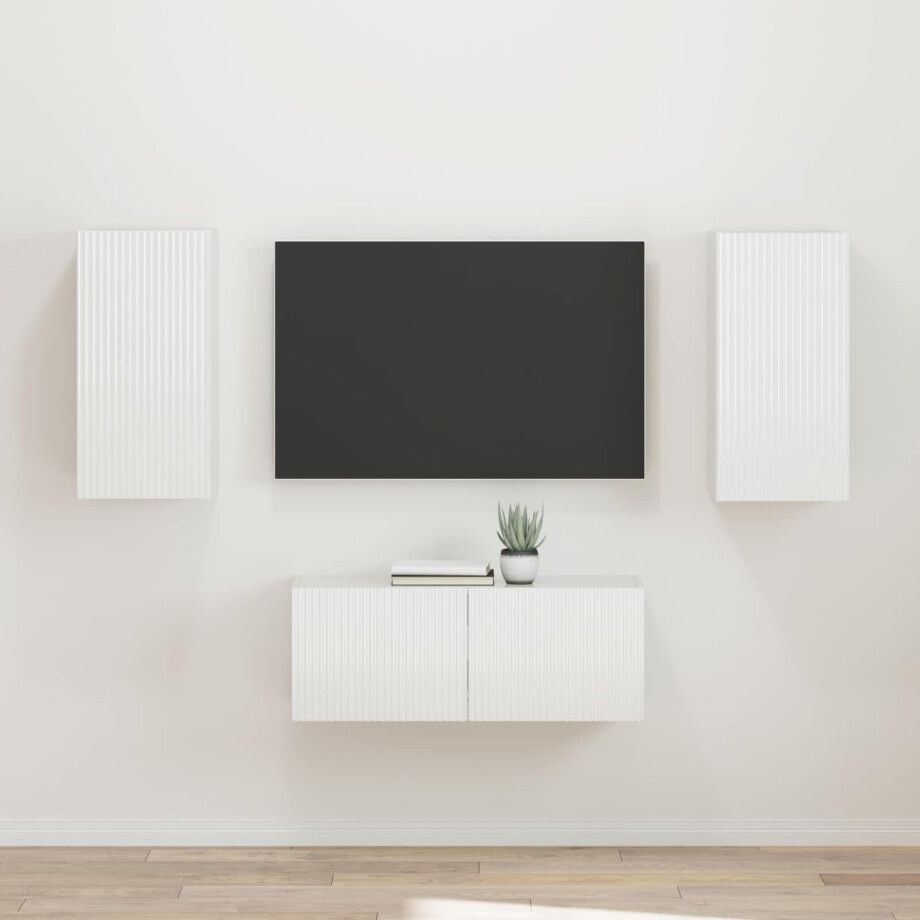 vidaXL Tv-meubelset Wandgemonteerd 2 pcs Hoogglans wit Bewerkt hout vidaXL Tv-meubelset Wandgemonteerd 2 pcs Hoogglans wit Bewerkt hout afbeelding 1