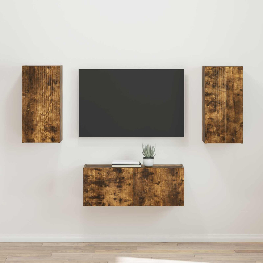 vidaXL Tv-meubelset Wandgemonteerd 2 pcs Gerookt eiken Bewerkt hout afbeelding 1