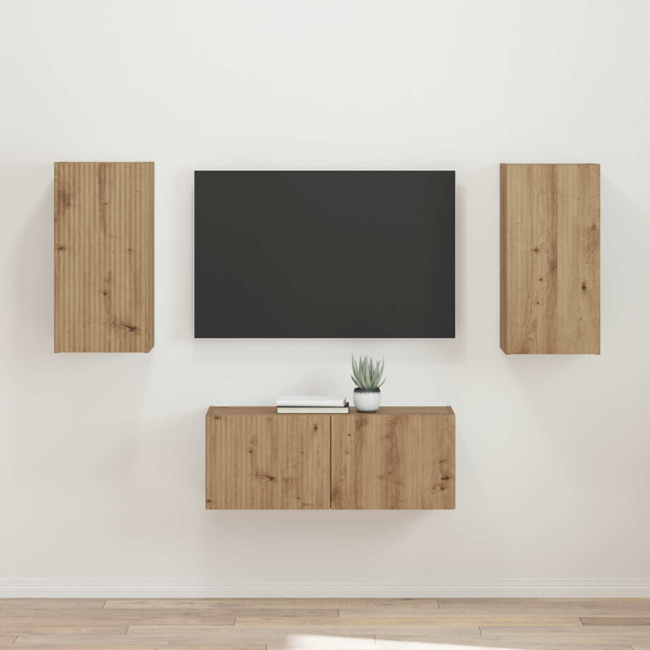 vidaXL Tv-meubelset Wandgemonteerd 2 pcs Artisan Eiken Bewerkt hout afbeelding 1
