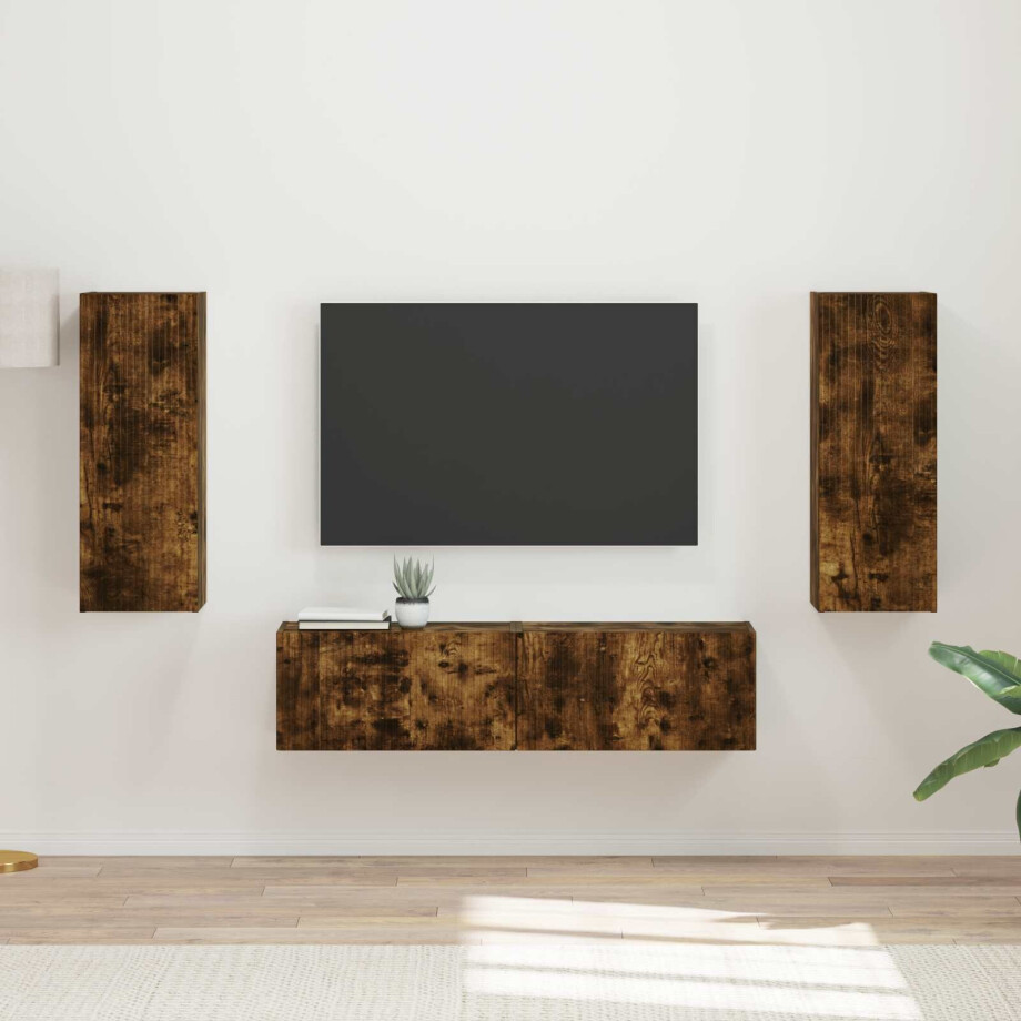 vidaXL Tv-meubelset Wandgemonteerd 2 pcs Gerookt eiken Bewerkt hout afbeelding 1
