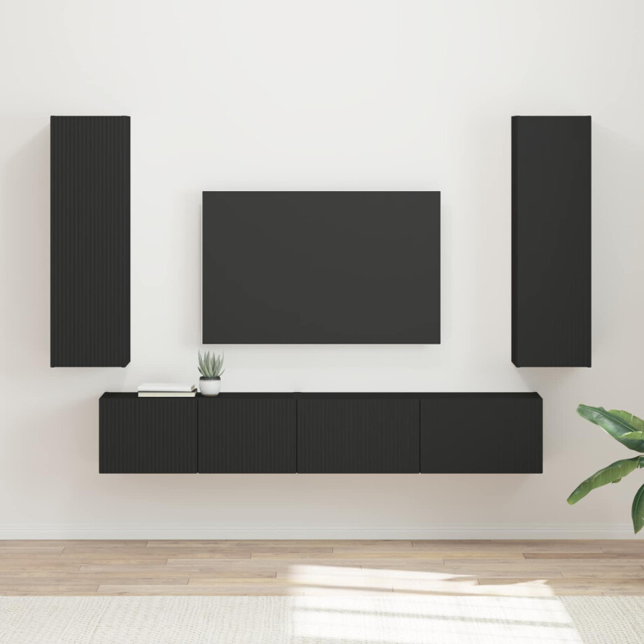 vidaXL Tv-meubelset Wandgemonteerd 3 pcs Zwart Bewerkt hout afbeelding 1