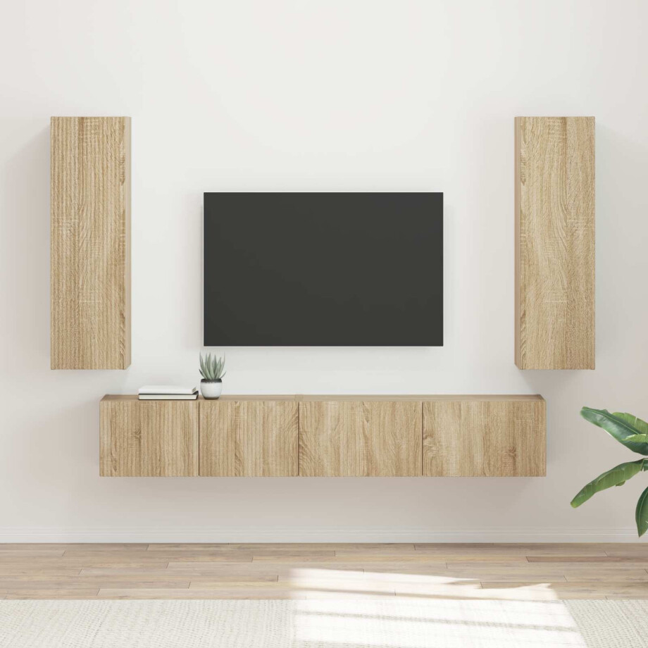 vidaXL Tv-meubelset Wandgemonteerd 3 pcs Sonoma Eiken Bewerkt hout afbeelding 1