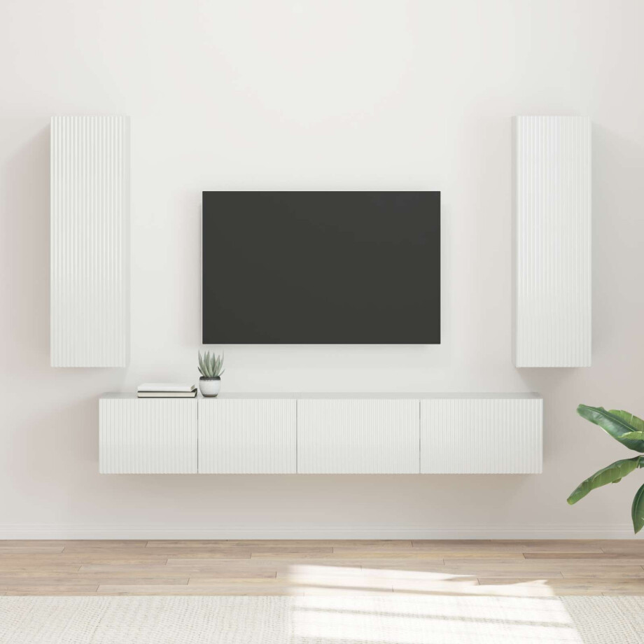 vidaXL Tv-meubelset Wandgemonteerd 3 pcs Hoogglans wit Bewerkt hout afbeelding 1