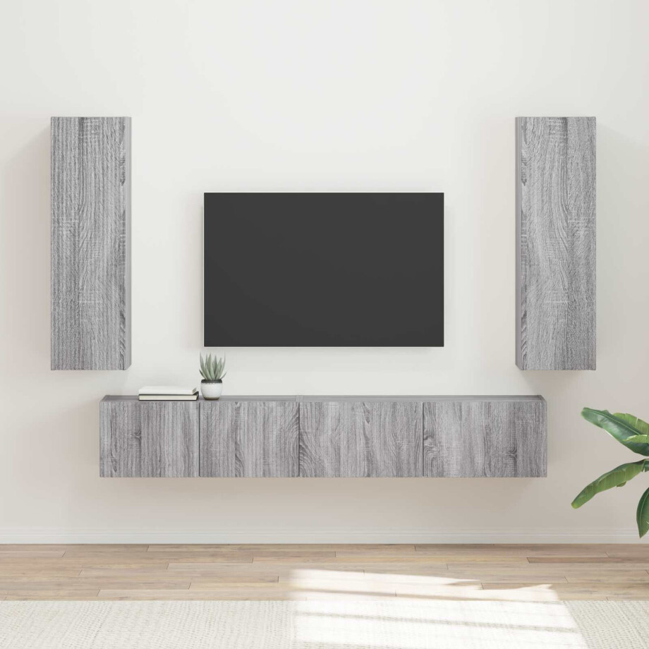vidaXL Tv-meubelset Wandgemonteerd 3 pcs Grijs Sonoma Bewerkt hout afbeelding 1