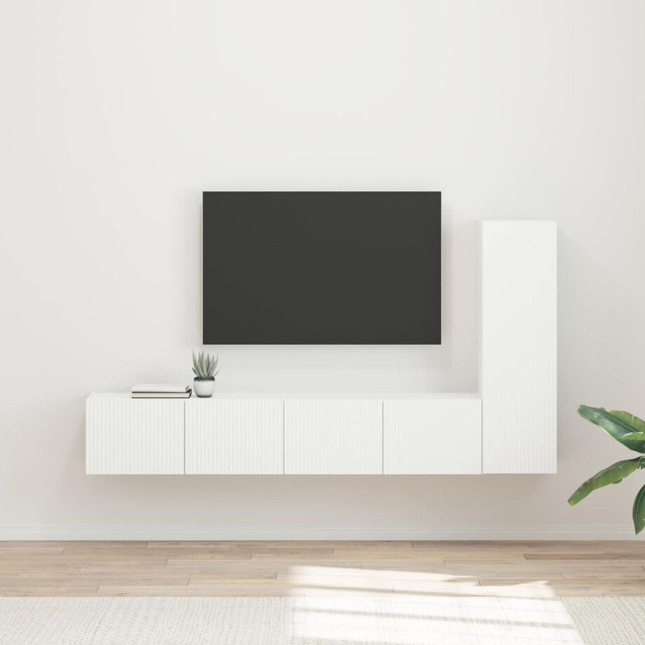 vidaXL Tv-meubelset Wandgemonteerd 3 pcs Wit Bewerkt hout vidaXL Tv-meubelset Wandgemonteerd 3 pcs Wit Bewerkt hout afbeelding 1