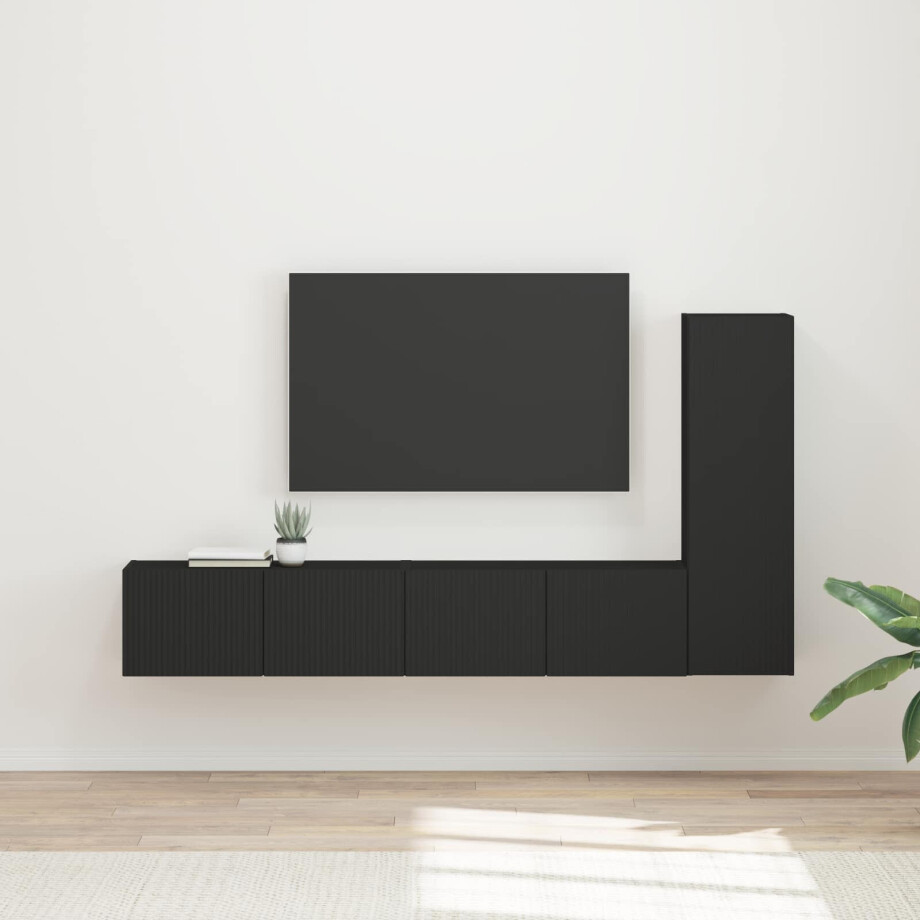 vidaXL Tv-meubelset Wandgemonteerd 3 pcs Zwart Bewerkt hout vidaXL Tv-meubelset Wandgemonteerd 3 pcs Zwart Bewerkt hout afbeelding 1