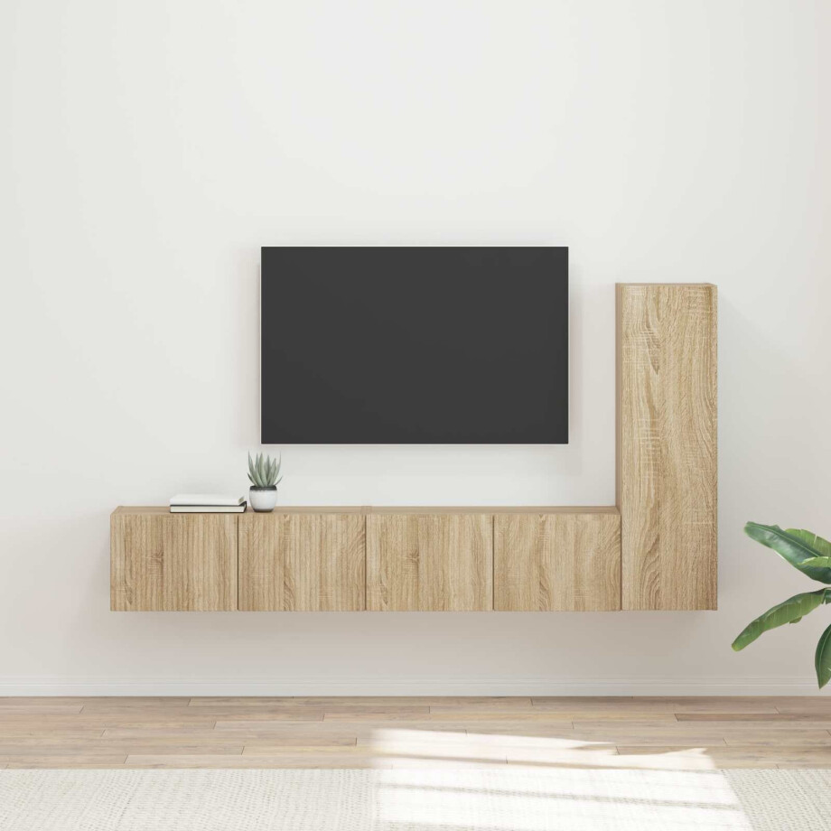 vidaXL Tv-meubelset Wandgemonteerd 3 pcs Sonoma Eiken Bewerkt hout afbeelding 1