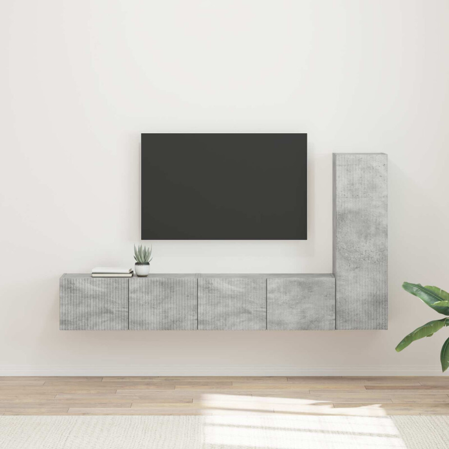vidaXL Tv-meubelset Wandgemonteerd 3 pcs Beton Grijs Bewerkt hout vidaXL Tv-meubelset Wandgemonteerd 3 pcs Beton Grijs Bewerkt hout afbeelding 1