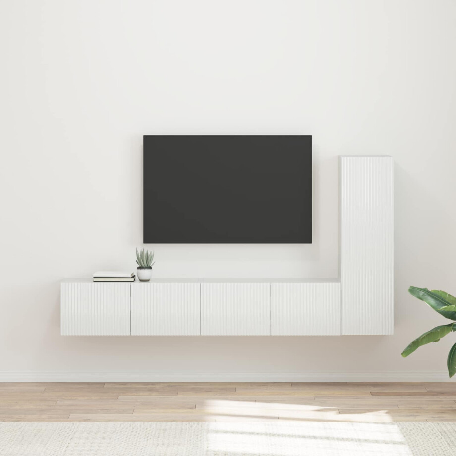 vidaXL Tv-meubelset Wandgemonteerd 3 pcs Hoogglans wit Bewerkt hout afbeelding 1
