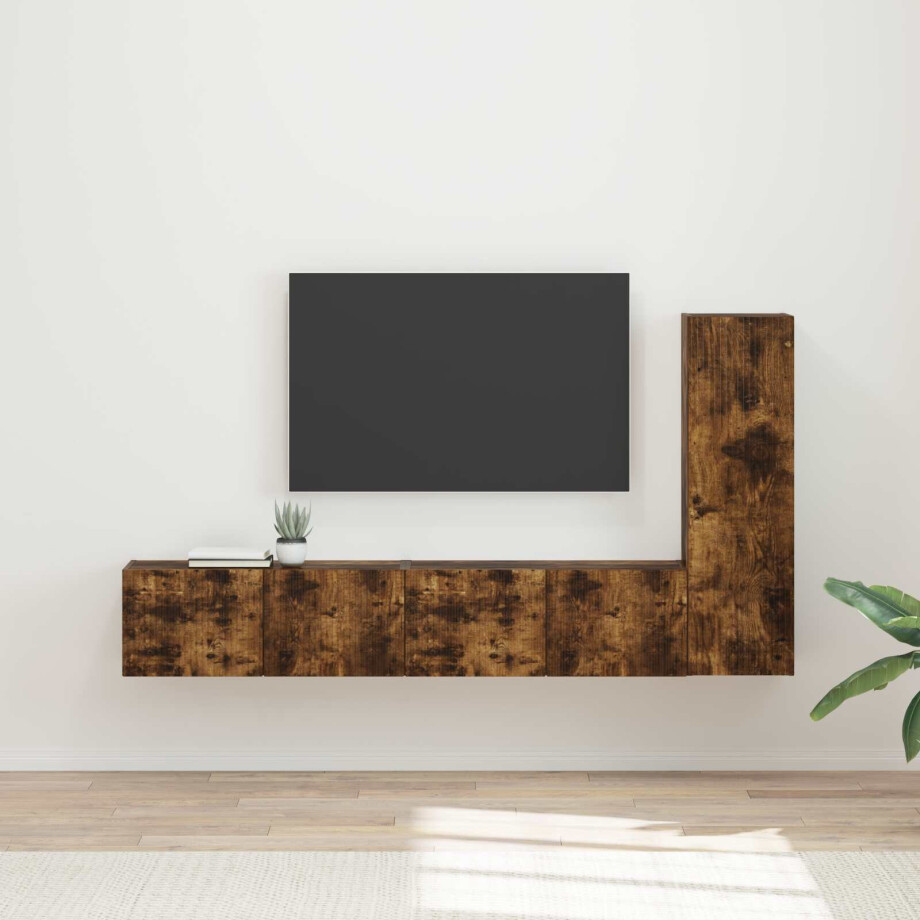 vidaXL Tv-meubelset Wandgemonteerd 3 pcs Gerookt eiken Bewerkt hout afbeelding 1