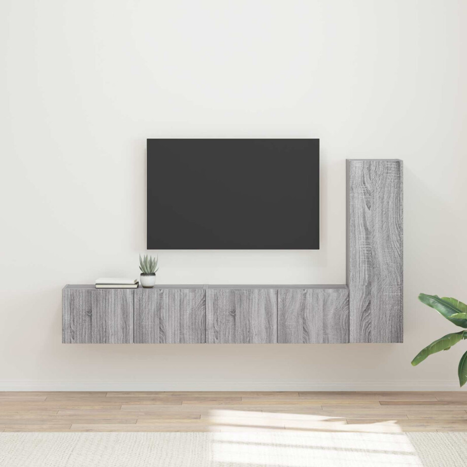 vidaXL Tv-meubelset Wandgemonteerd 3 pcs Grijs Sonoma Bewerkt hout afbeelding 1