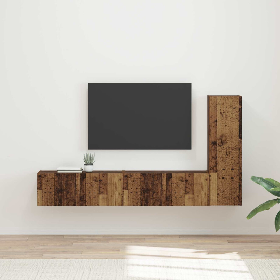 vidaXL Tv-meubelset Wandgemonteerd 3 pcs Oudhout Bewerkt hout vidaXL Tv-meubelset Wandgemonteerd 3 pcs Oudhout Bewerkt hout afbeelding 1