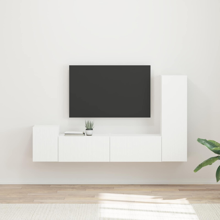 vidaXL Tv-meubelset Wandgemonteerd 4 pcs Wit Bewerkt hout vidaXL Tv-meubelset Wandgemonteerd 4 pcs Wit Bewerkt hout afbeelding 1