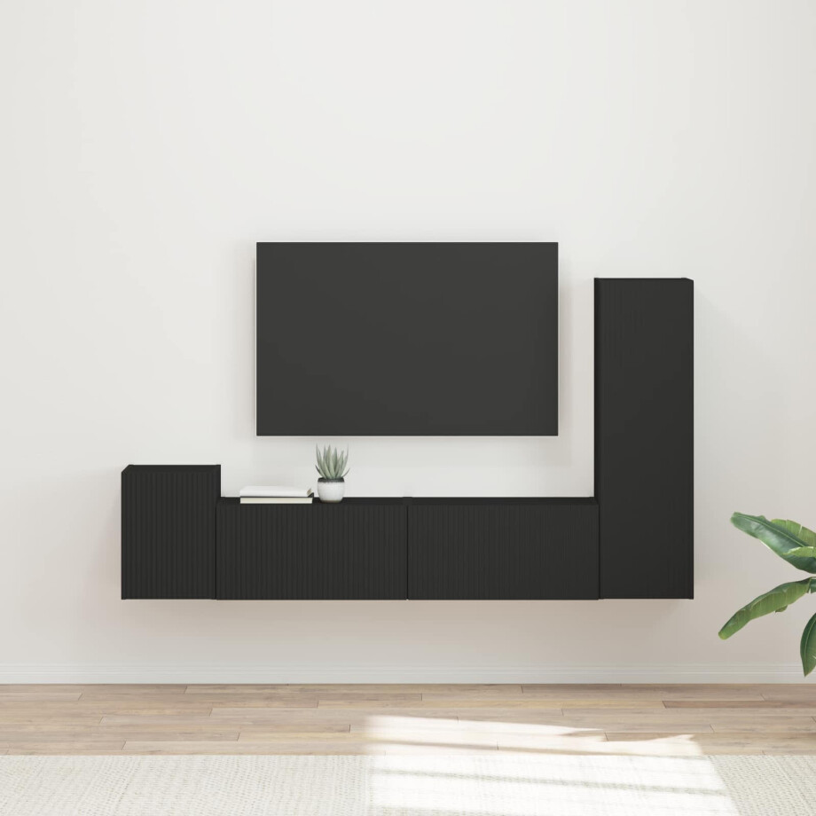 vidaXL Tv-meubelset Wandgemonteerd 4 pcs Zwart Bewerkt hout vidaXL Tv-meubelset Wandgemonteerd 4 pcs Zwart Bewerkt hout afbeelding 1