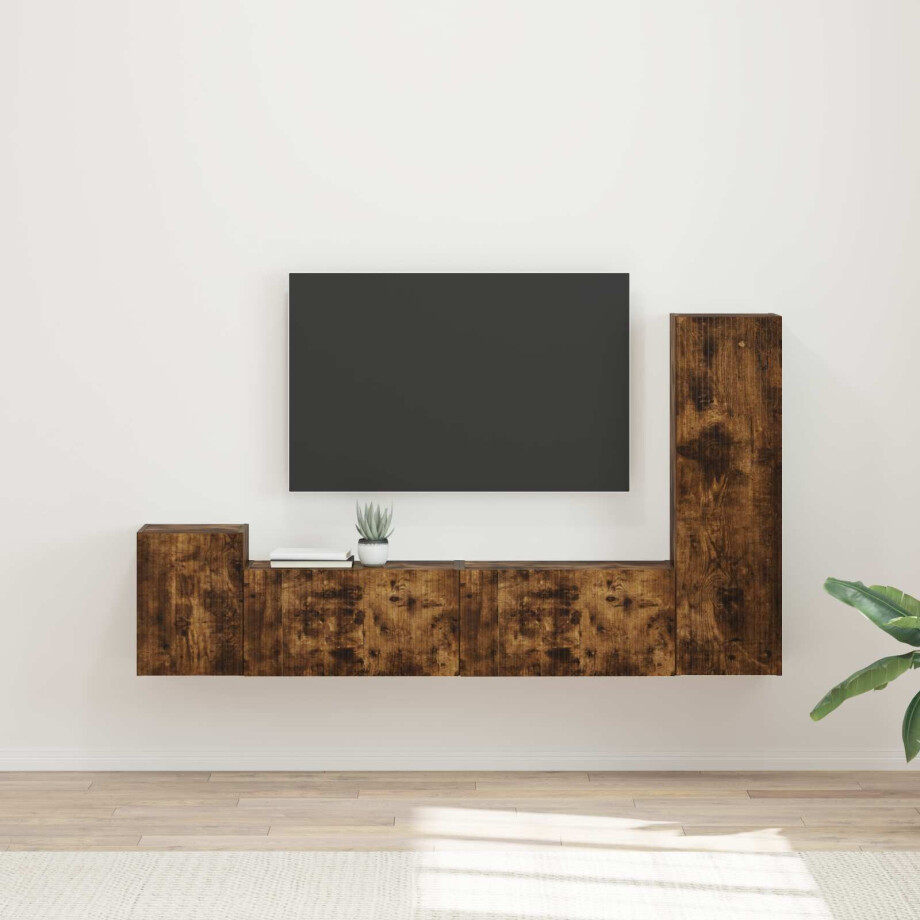 vidaXL Tv-meubelset Wandgemonteerd 4 pcs Gerookt eiken Bewerkt hout vidaXL Tv-meubelset Wandgemonteerd 4 pcs Gerookt eiken Bewerkt hout afbeelding 1