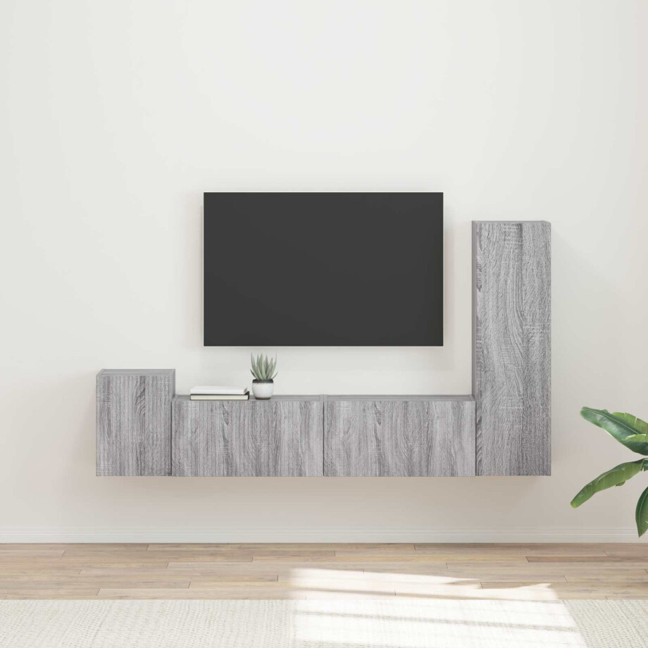 vidaXL Tv-meubelset Wandgemonteerd 4 pcs Grijs Sonoma Bewerkt hout afbeelding 1