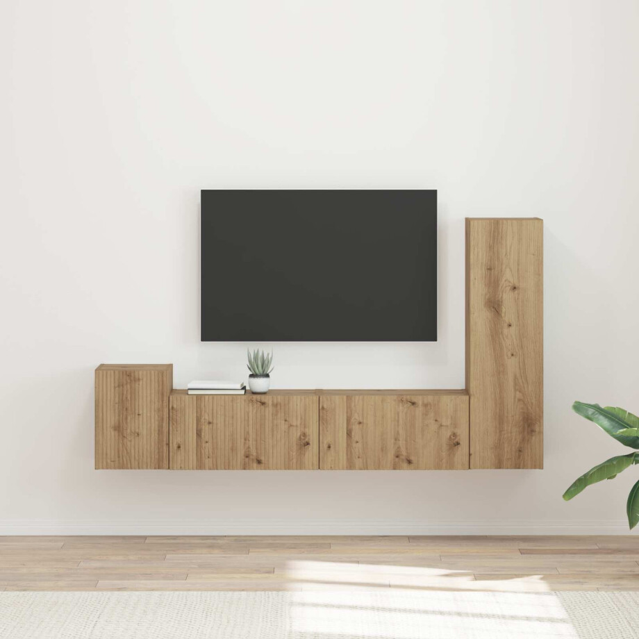 vidaXL Tv-meubelset Wandgemonteerd 4 pcs Artisan Eiken Bewerkt hout vidaXL Tv-meubelset Wandgemonteerd 4 pcs Artisan Eiken Bewerkt hout afbeelding 1