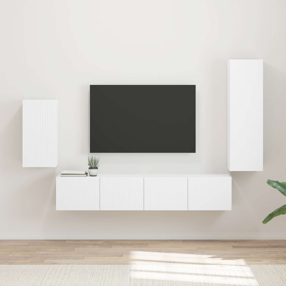 vidaXL Tv-meubelset Wandgemonteerd 4 pcs Wit Bewerkt hout vidaXL Tv-meubelset Wandgemonteerd 4 pcs Wit Bewerkt hout afbeelding 1