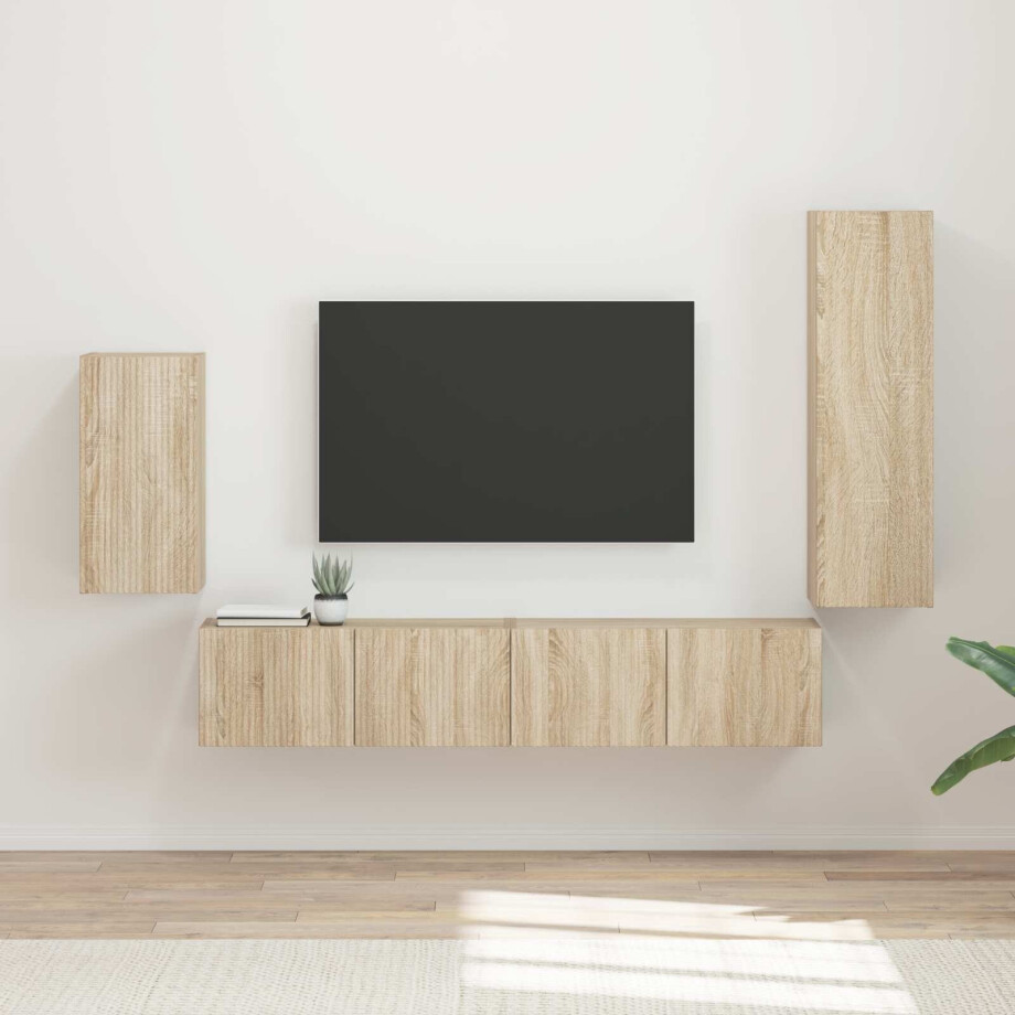 vidaXL Tv-meubelset Wandgemonteerd 4 pcs Sonoma Eiken Bewerkt hout vidaXL Tv-meubelset Wandgemonteerd 4 pcs Sonoma Eiken Bewerkt hout afbeelding 1