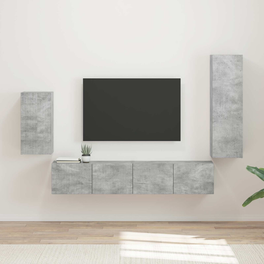 vidaXL Tv-meubelset Wandgemonteerd 4 pcs Beton Grijs Bewerkt hout vidaXL Tv-meubelset Wandgemonteerd 4 pcs Beton Grijs Bewerkt hout afbeelding 1