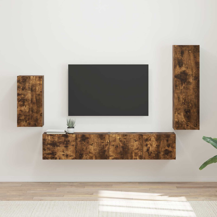 vidaXL Tv-meubelset Wandgemonteerd 4 pcs Gerookt eiken Bewerkt hout vidaXL Tv-meubelset Wandgemonteerd 4 pcs Gerookt eiken Bewerkt hout afbeelding 1