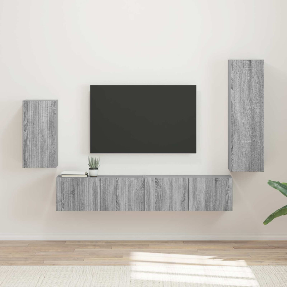 vidaXL Tv-meubelset Wandgemonteerd 4 pcs Grijs Sonoma Bewerkt hout afbeelding 1