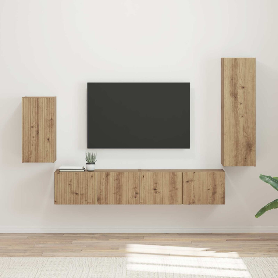 vidaXL Tv-meubelset Wandgemonteerd 4 pcs Artisan Eiken Bewerkt hout vidaXL Tv-meubelset Wandgemonteerd 4 pcs Artisan Eiken Bewerkt hout afbeelding 1