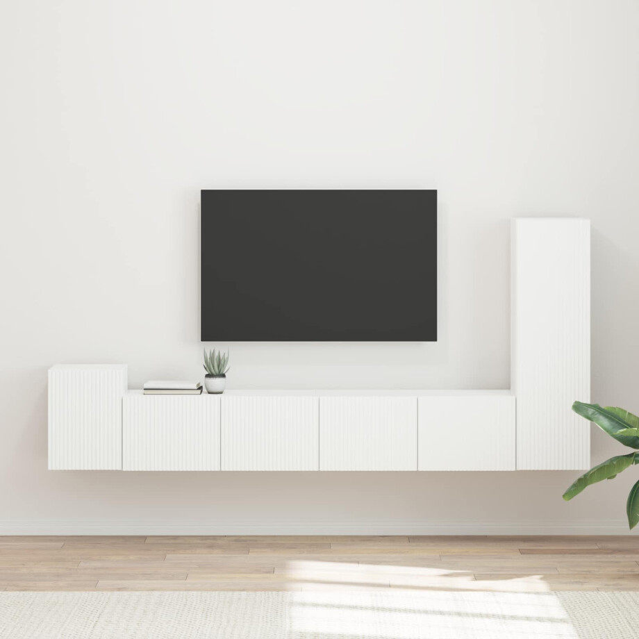 vidaXL Tv-meubelset Wandgemonteerd 3 pcs Wit Bewerkt hout afbeelding 1