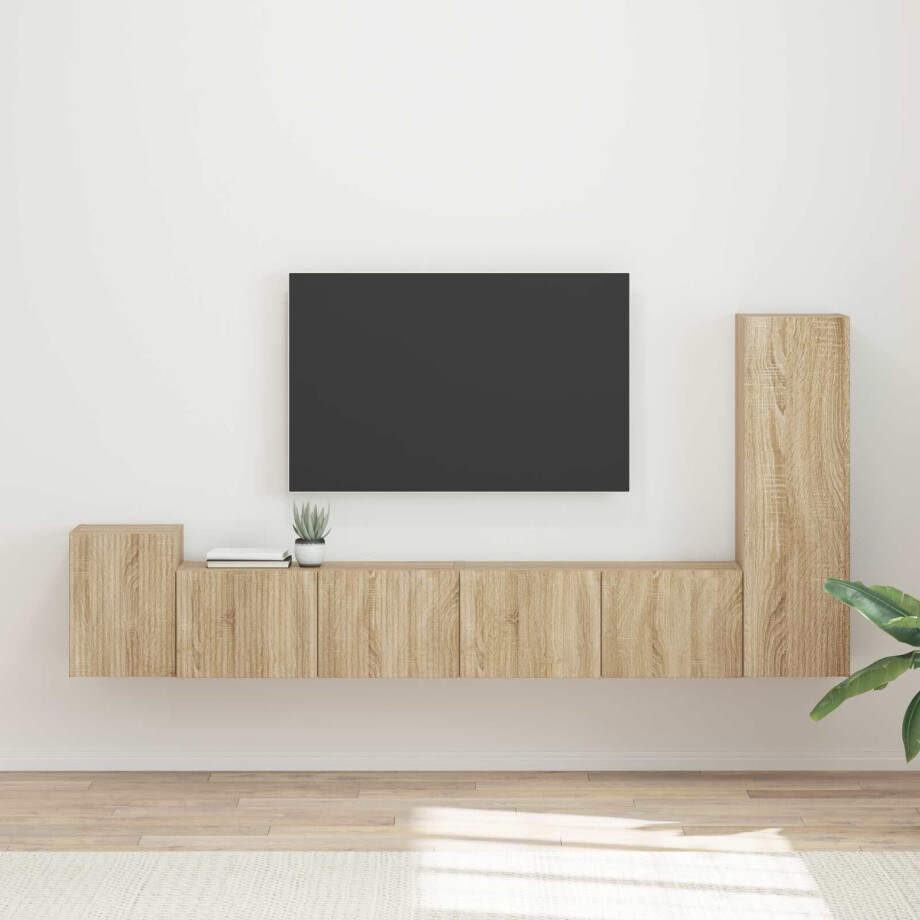 vidaXL Tv-meubelset Wandgemonteerd 3 pcs Sonoma Eiken Bewerkt hout afbeelding 1