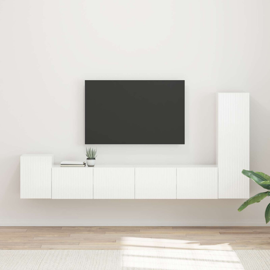 vidaXL Tv-meubelset Wandgemonteerd 3 pcs Hoogglans wit Bewerkt hout vidaXL Tv-meubelset Wandgemonteerd 3 pcs Hoogglans wit Bewerkt hout afbeelding 1