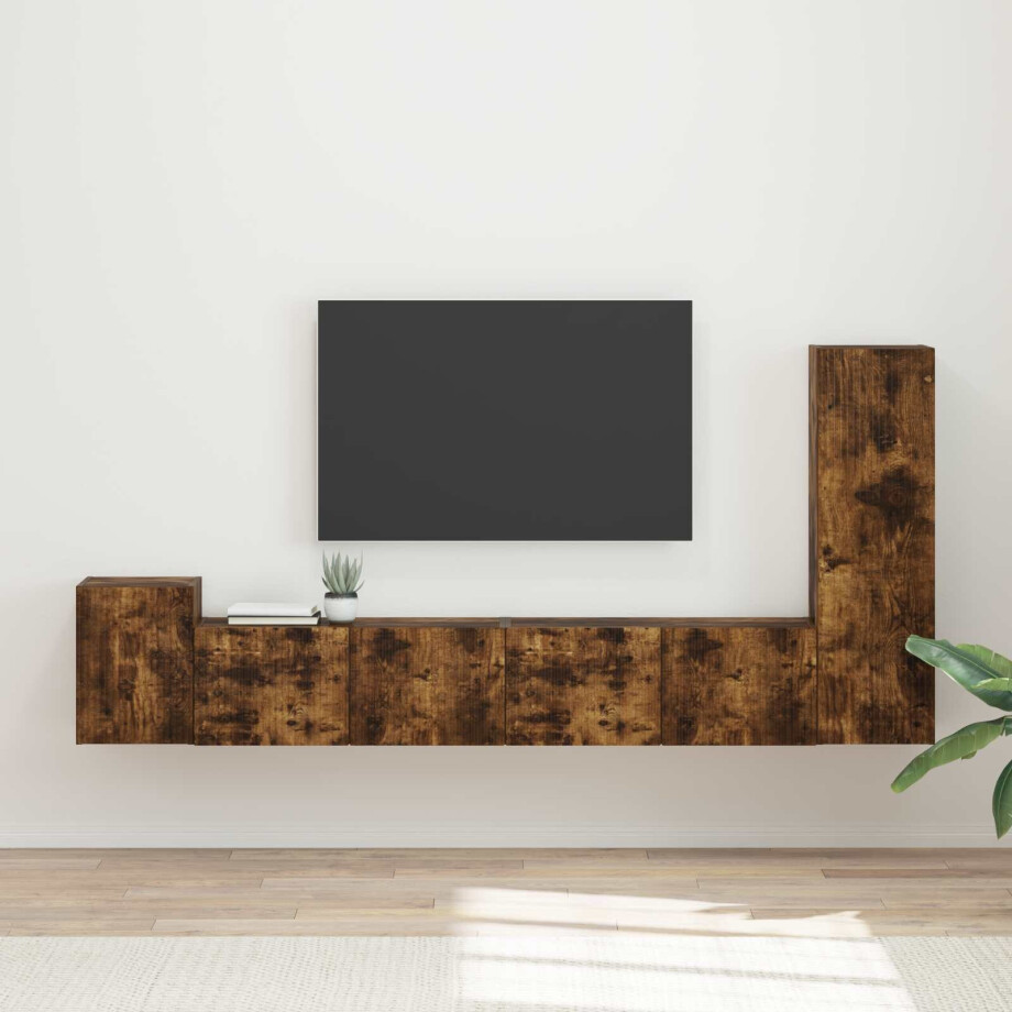 vidaXL Tv-meubelset Wandgemonteerd 3 pcs Gerookt eiken Bewerkt hout afbeelding 1