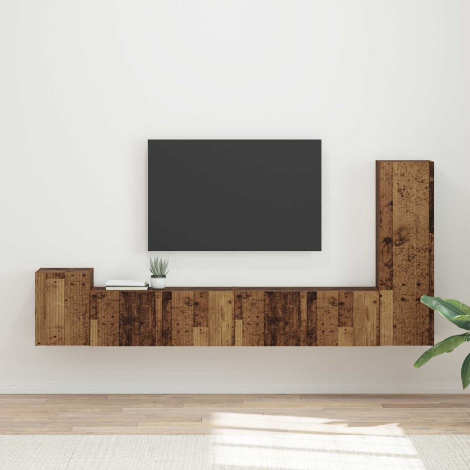 vidaXL Tv-meubelset Wandgemonteerd 3 pcs Oudhout Bewerkt hout vidaXL Tv-meubelset Wandgemonteerd 3 pcs Oudhout Bewerkt hout afbeelding 1