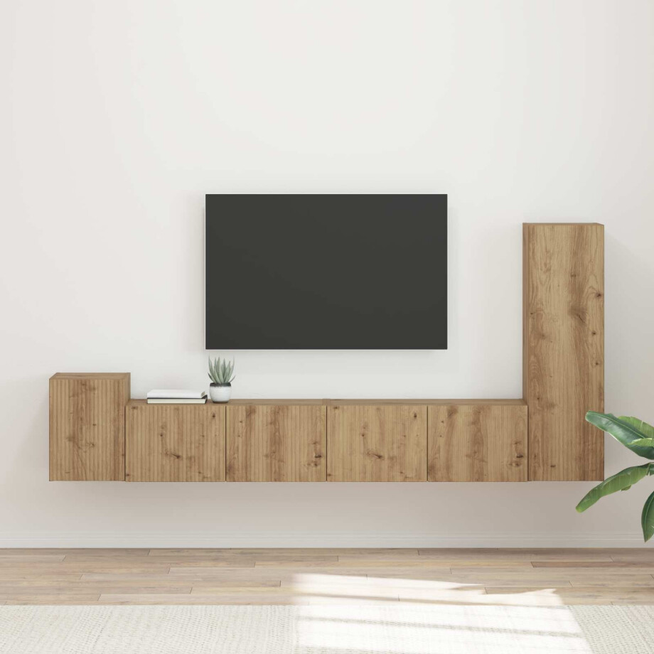 vidaXL Tv-meubelset Wandgemonteerd 3 pcs Artisan Eiken Bewerkt hout vidaXL Tv-meubelset Wandgemonteerd 3 pcs Artisan Eiken Bewerkt hout afbeelding 1