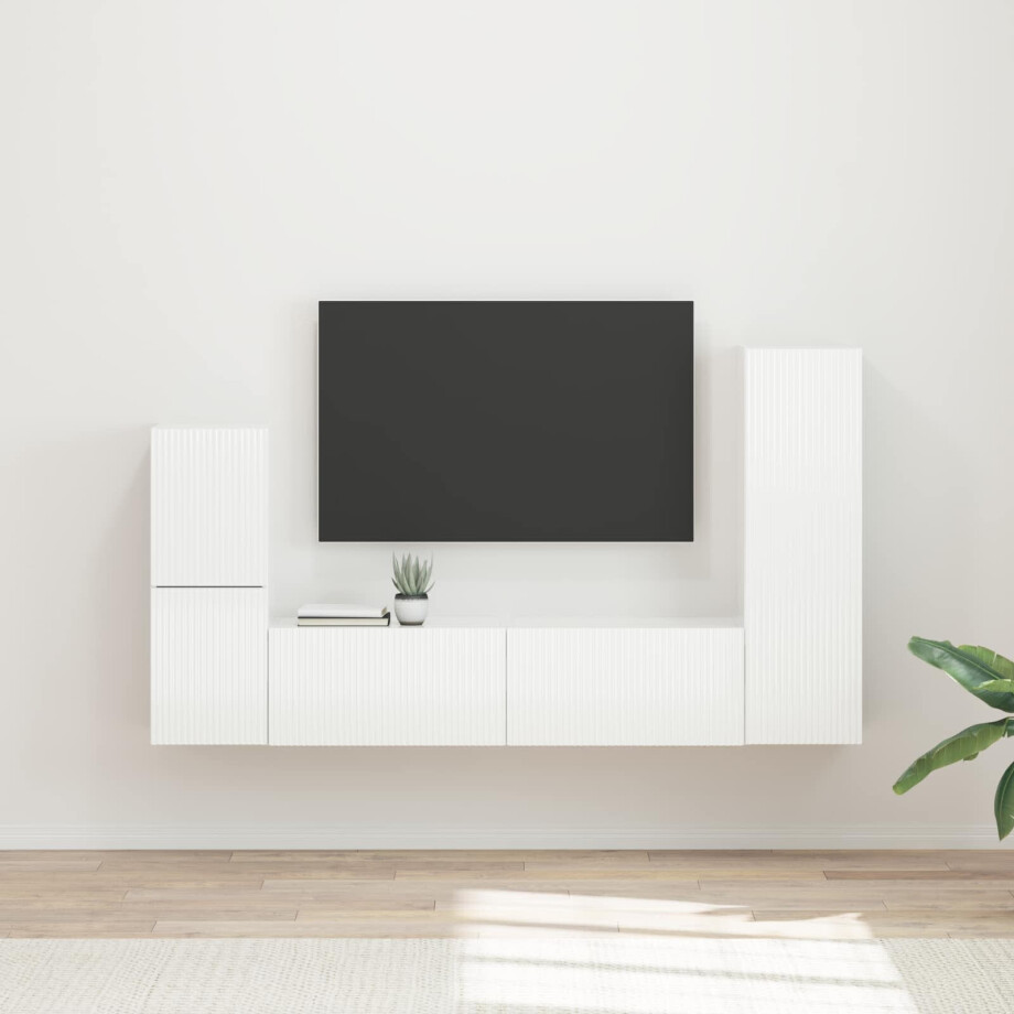 vidaXL Tv-meubelset Wandgemonteerd 4 pcs Hoogglans wit Bewerkt hout vidaXL Tv-meubelset Wandgemonteerd 4 pcs Hoogglans wit Bewerkt hout afbeelding 1