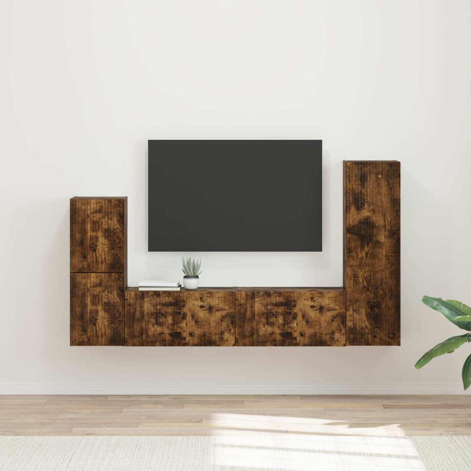 vidaXL Tv-meubelset Wandgemonteerd 4 pcs Gerookt eiken Bewerkt hout vidaXL Tv-meubelset Wandgemonteerd 4 pcs Gerookt eiken Bewerkt hout afbeelding 1