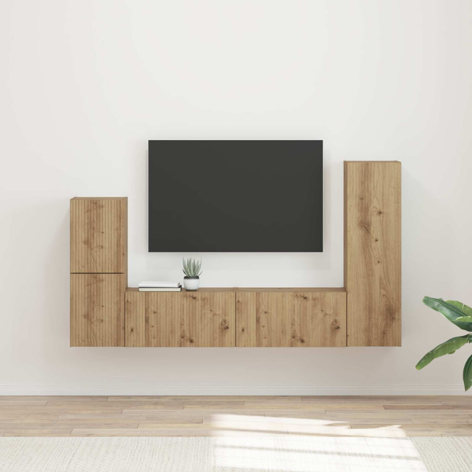 vidaXL Tv-meubelset Wandgemonteerd 4 pcs Artisan Eiken Bewerkt hout vidaXL Tv-meubelset Wandgemonteerd 4 pcs Artisan Eiken Bewerkt hout afbeelding 1