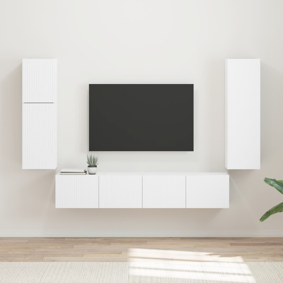 vidaXL Tv-meubelset Wandgemonteerd 4 pcs Wit Bewerkt hout vidaXL Tv-meubelset Wandgemonteerd 4 pcs Wit Bewerkt hout afbeelding 1