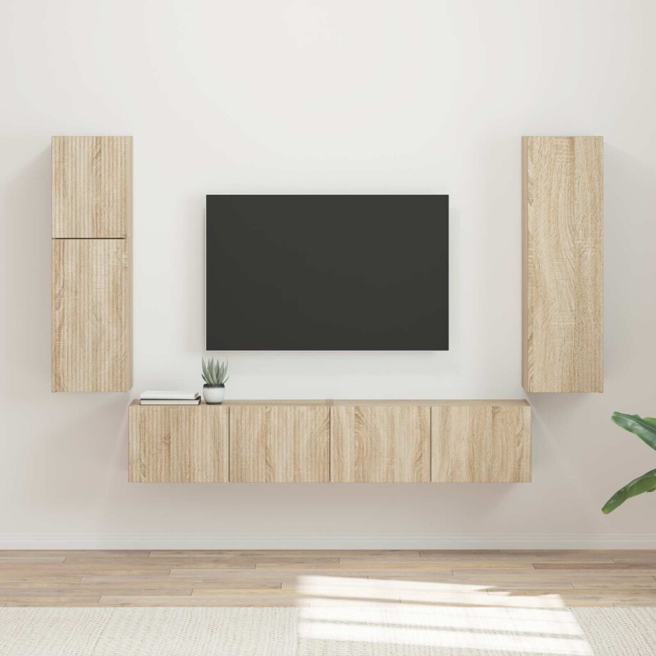 vidaXL Tv-meubelset Wandgemonteerd 4 pcs Sonoma Eiken Bewerkt hout afbeelding 1