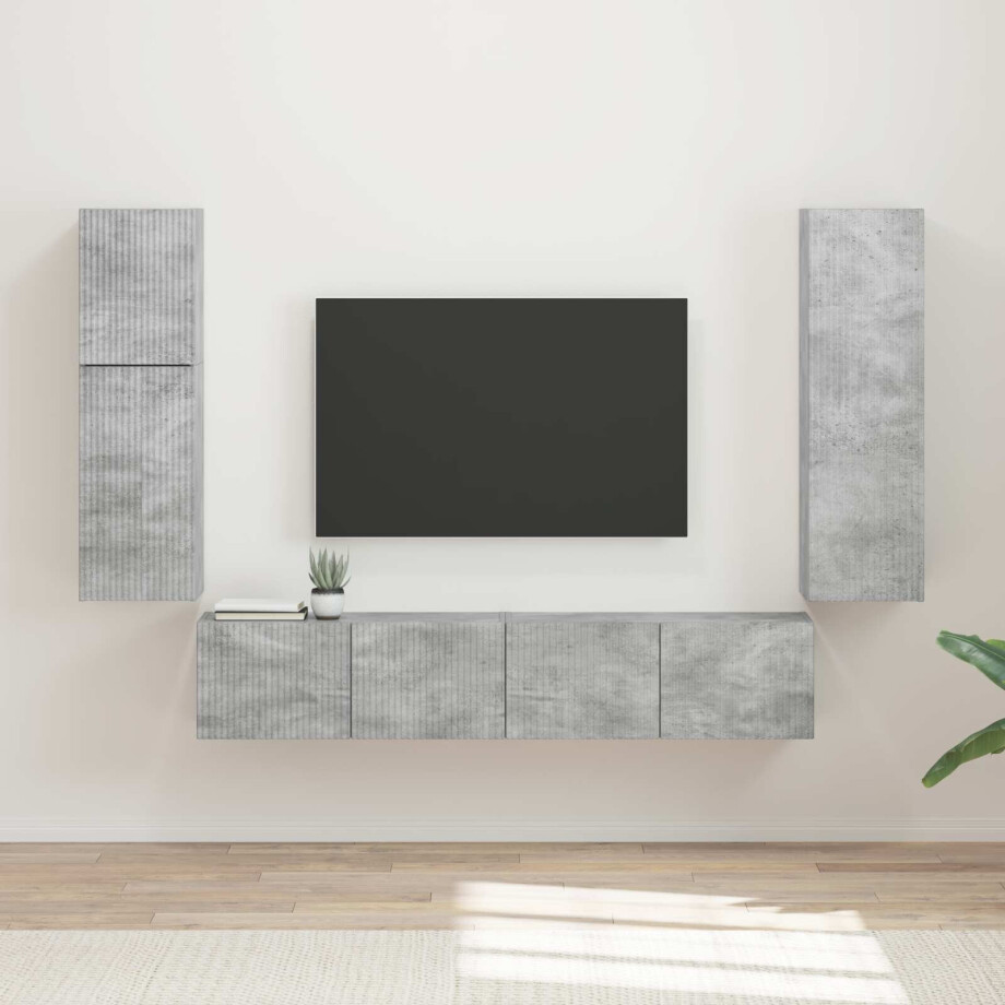 vidaXL Tv-meubelset Wandgemonteerd 4 pcs Beton Grijs Bewerkt hout vidaXL Tv-meubelset Wandgemonteerd 4 pcs Beton Grijs Bewerkt hout afbeelding 1