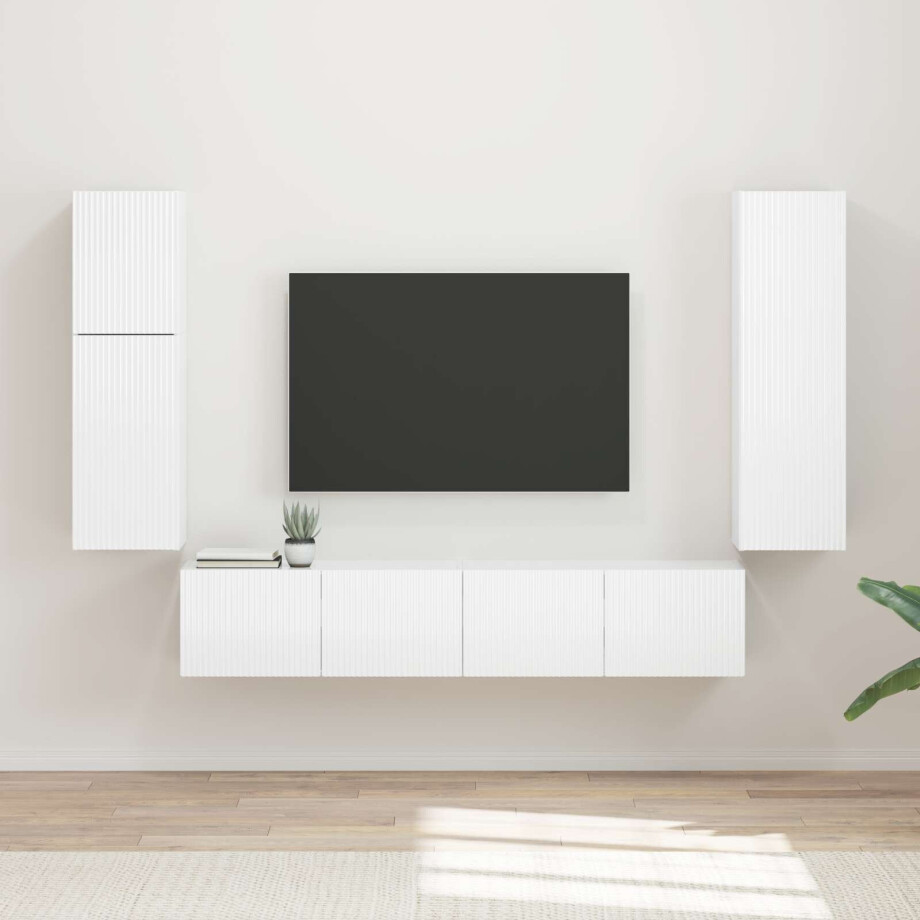 vidaXL Tv-meubelset Wandgemonteerd 4 pcs Hoogglans wit Bewerkt hout vidaXL Tv-meubelset Wandgemonteerd 4 pcs Hoogglans wit Bewerkt hout afbeelding 1