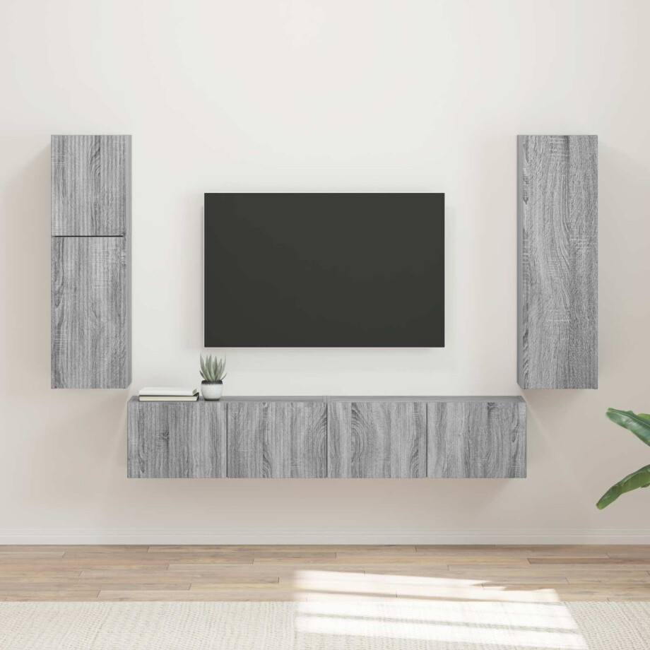 vidaXL Tv-meubelset Wandgemonteerd 4 pcs Grijs Sonoma Bewerkt hout afbeelding 1