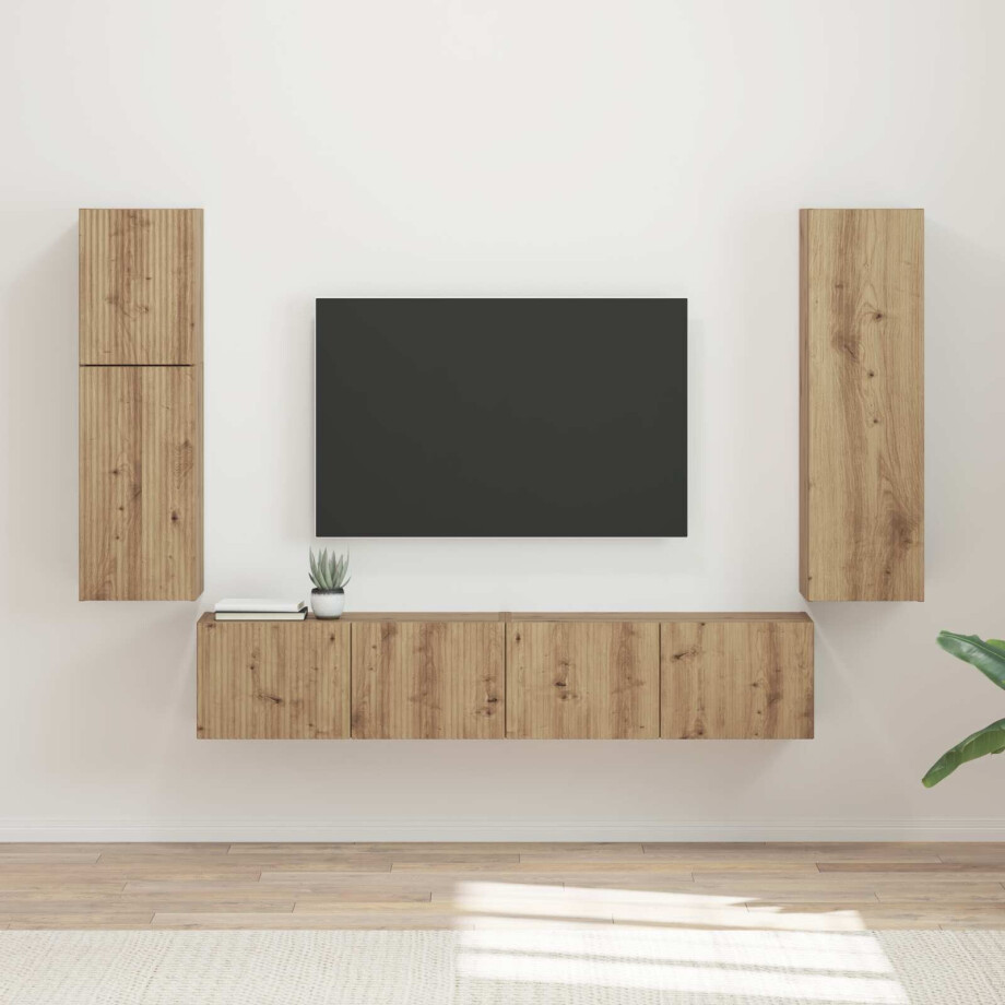 vidaXL Tv-meubelset Wandgemonteerd 4 pcs Artisan Eiken Bewerkt hout vidaXL Tv-meubelset Wandgemonteerd 4 pcs Artisan Eiken Bewerkt hout afbeelding 1