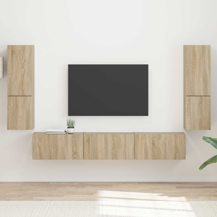 vidaXL Tv-meubelset Wandgemonteerd 4 pcs Sonoma Eiken Bewerkt hout vidaXL Tv-meubelset Wandgemonteerd 4 pcs Sonoma Eiken Bewerkt hout afbeelding 1