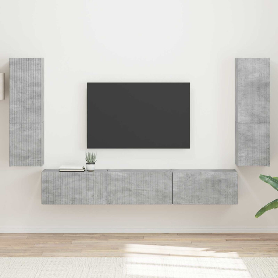 vidaXL Tv-meubelset Wandgemonteerd 4 pcs Beton Grijs Bewerkt hout vidaXL Tv-meubelset Wandgemonteerd 4 pcs Beton Grijs Bewerkt hout afbeelding 1