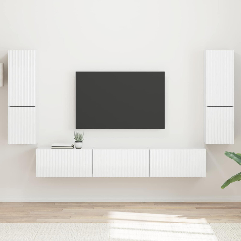 vidaXL Tv-meubelset Wandgemonteerd 4 pcs Hoogglans wit Bewerkt hout vidaXL Tv-meubelset Wandgemonteerd 4 pcs Hoogglans wit Bewerkt hout afbeelding 1