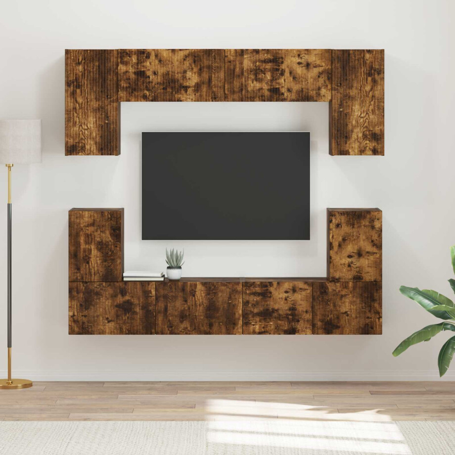 vidaXL Tv-meubelset Wandgemonteerd 5 pcs Gerookt eiken Bewerkt hout vidaXL Tv-meubelset Wandgemonteerd 5 pcs Gerookt eiken Bewerkt hout afbeelding 1