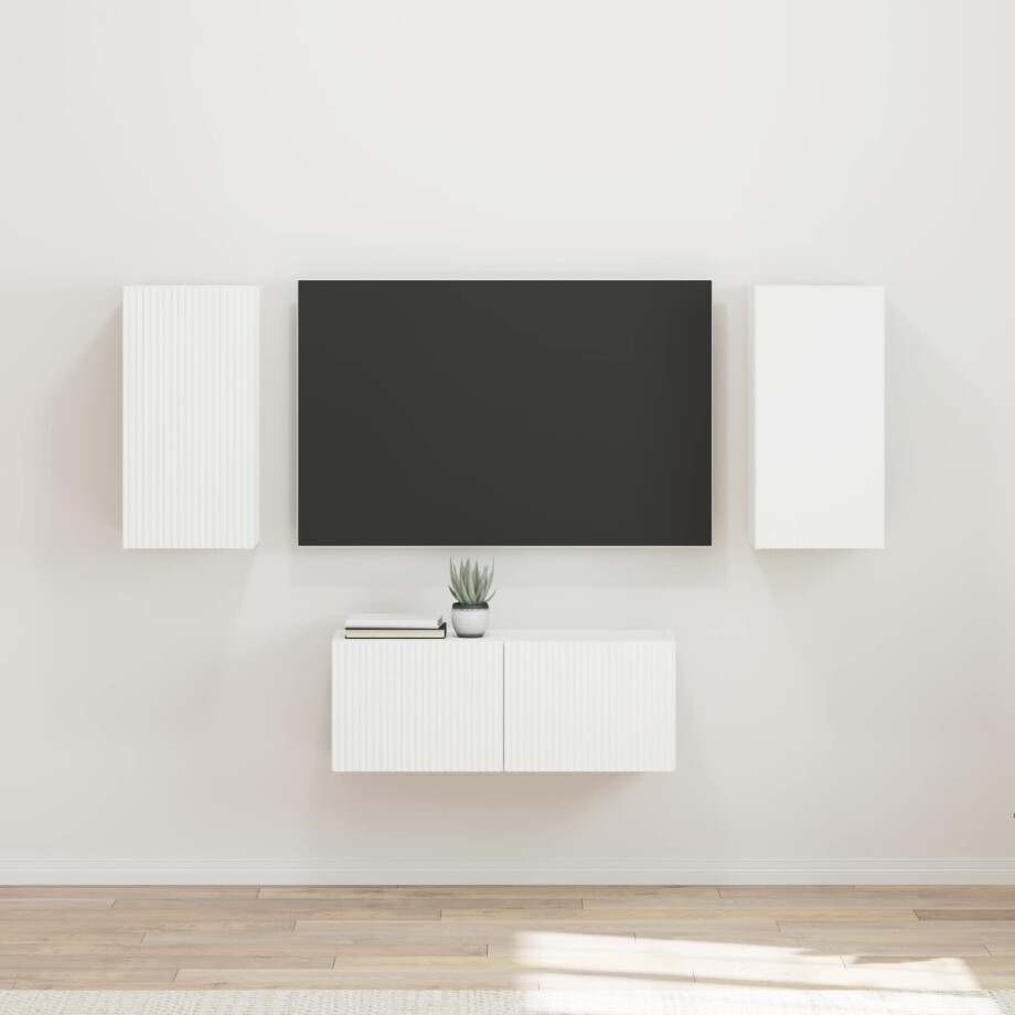vidaXL Tv-meubelset Wandgemonteerd 6 pcs Wit Bewerkt hout afbeelding 1