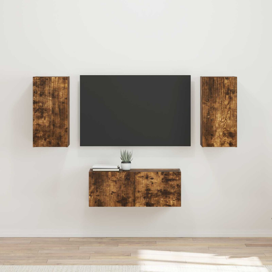 vidaXL Tv-meubelset Wandgemonteerd 6 pcs Gerookt eiken Bewerkt hout afbeelding 1