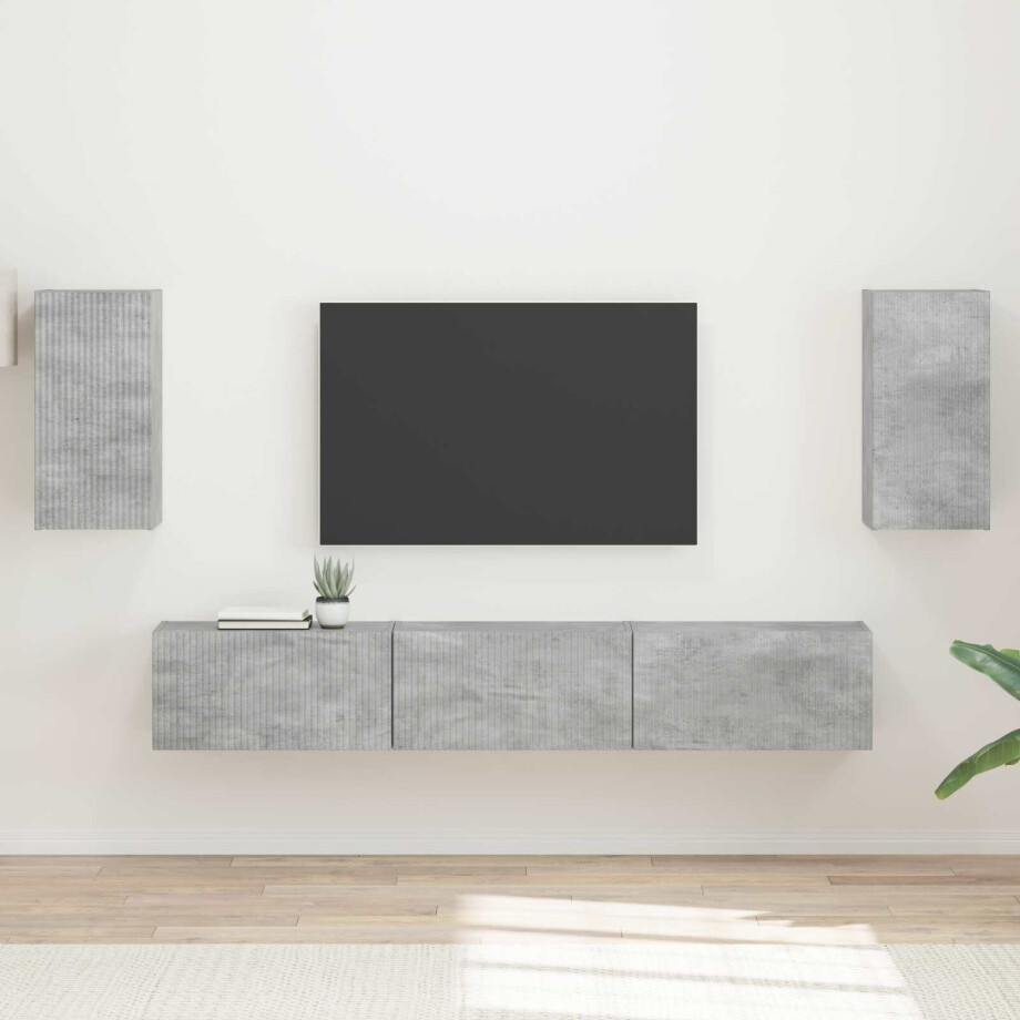 vidaXL Tv-meubelset Wandgemonteerd 5 pcs Beton Grijs Bewerkt hout vidaXL Tv-meubelset Wandgemonteerd 5 pcs Beton Grijs Bewerkt hout afbeelding 1